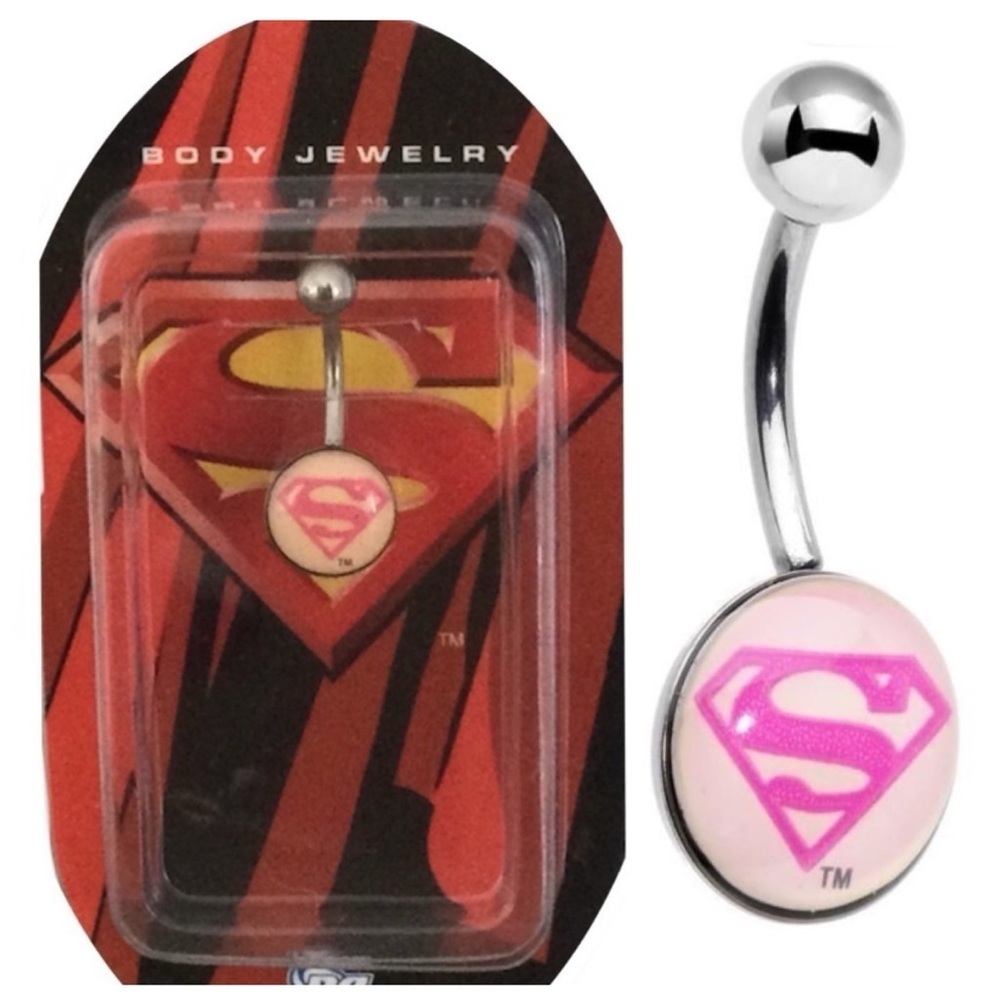 Superman Belly Ring Officially Licensed DC Comic Pink Body Jewelry Navel